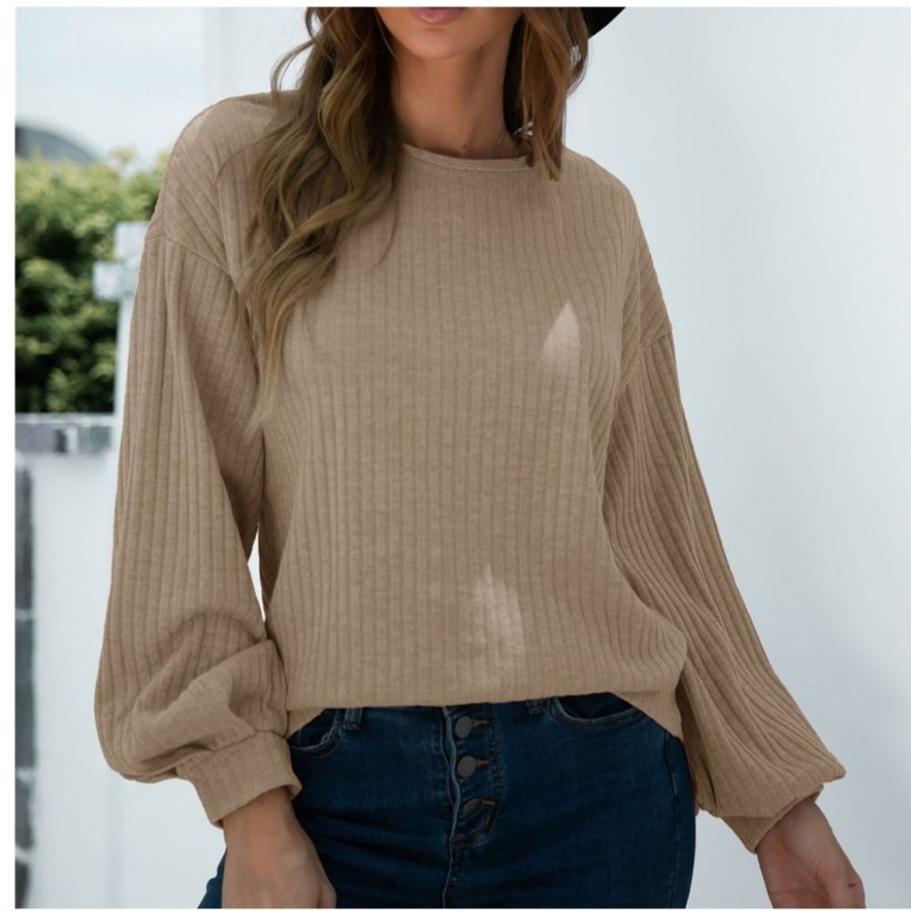 Coeur de Vague light Tan Bishop Long Sleeve Knitted Soft Sweater Top